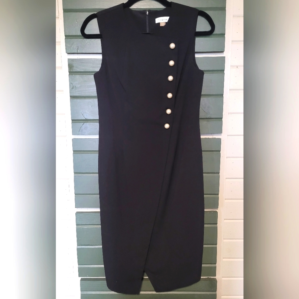 Calvin Klein Black Sheath Dress With Pearl Detail Size 4